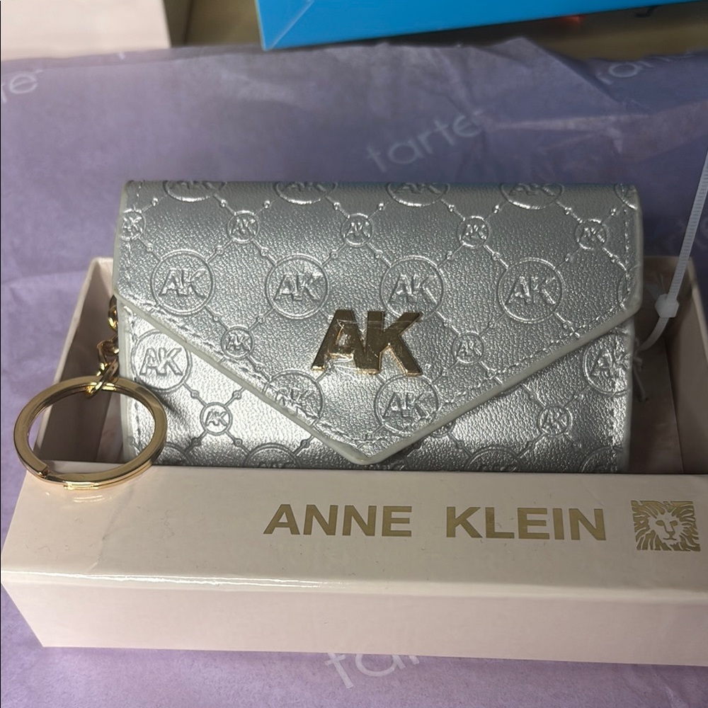 Anne Klein Metallic Silver Wallet with Gold Keychain